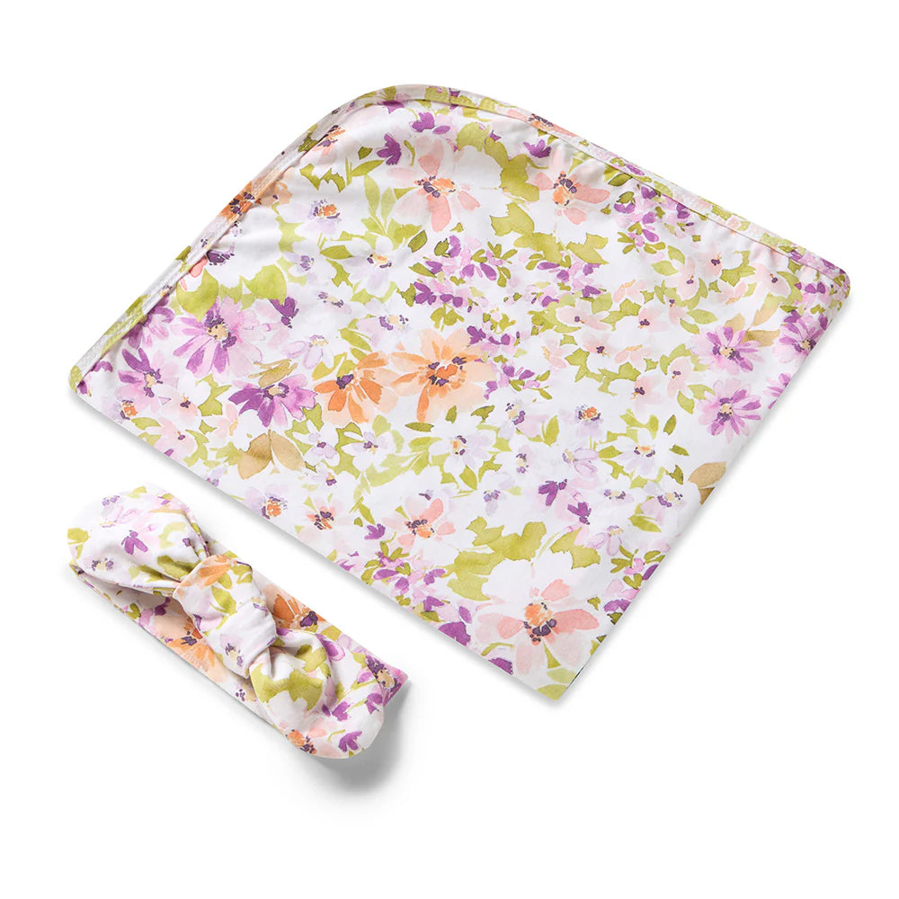 Snuggle Hunny Organic Jersey Wrap + Topknot Set - Isla