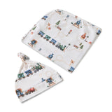 Snuggle Hunny Organic Jersey Wrap & Beanie Set - Trains