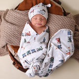 Snuggle Hunny Organic Jersey Wrap & Beanie Set - Trains