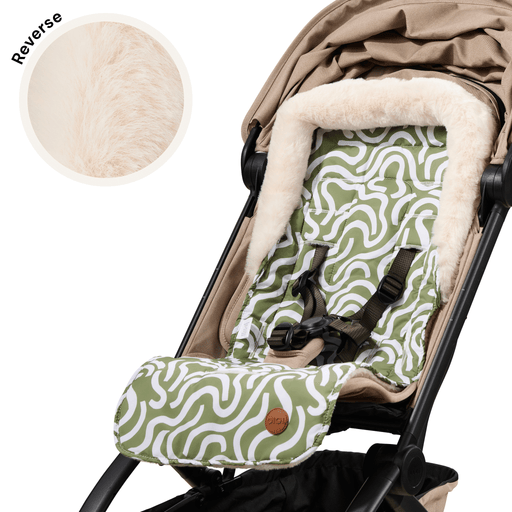 OiOi Reversible Pram Liner - Green Squiggle/Faux Fur