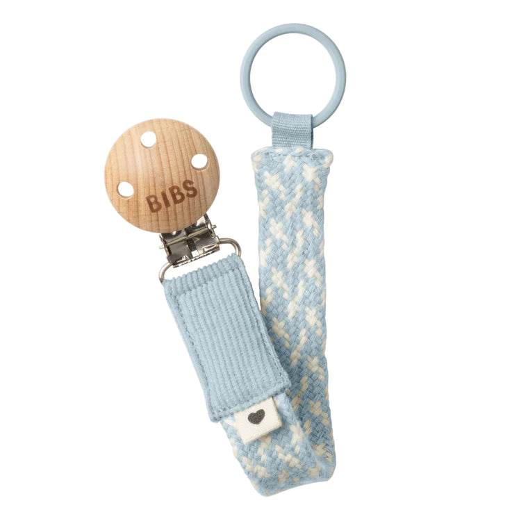 Bibs Pacifier Clip - Baby Blue/Ivory