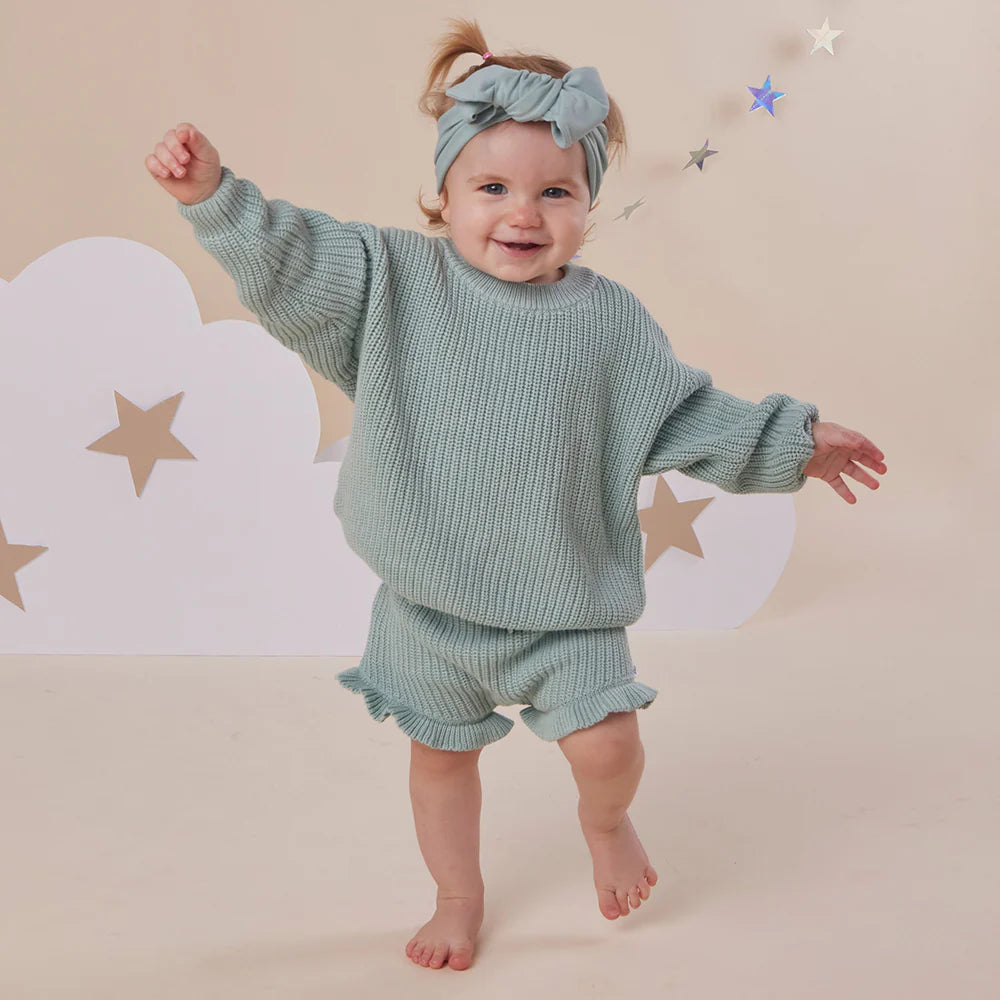 Snuggle Hunny Oversized Cotton Knit Jumper - Sage