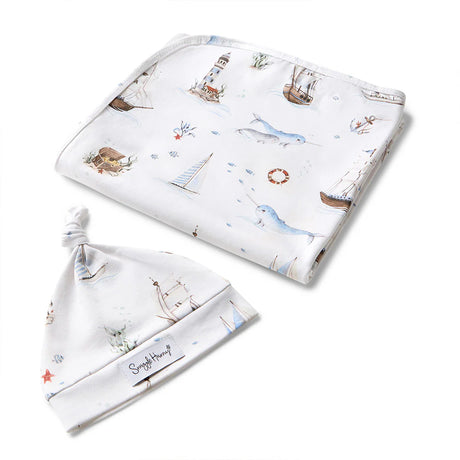 Snuggle Hunny Organic Jersey Wrap & Beanie Set - Set Sail