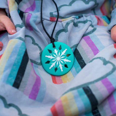 Jellystone Silicone Snowflake Chew Pendant - Aqua/White