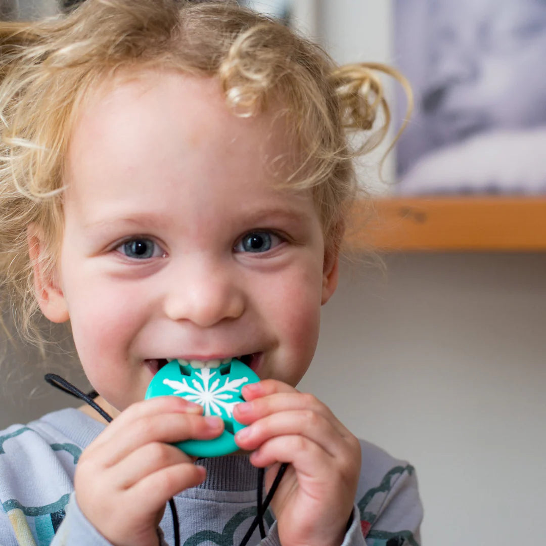 Jellystone Silicone Snowflake Chew Pendant - Aqua/White