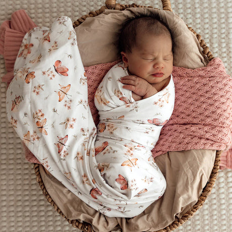 Snuggle Hunny Jersey Wrap + Topknot - Butterfly