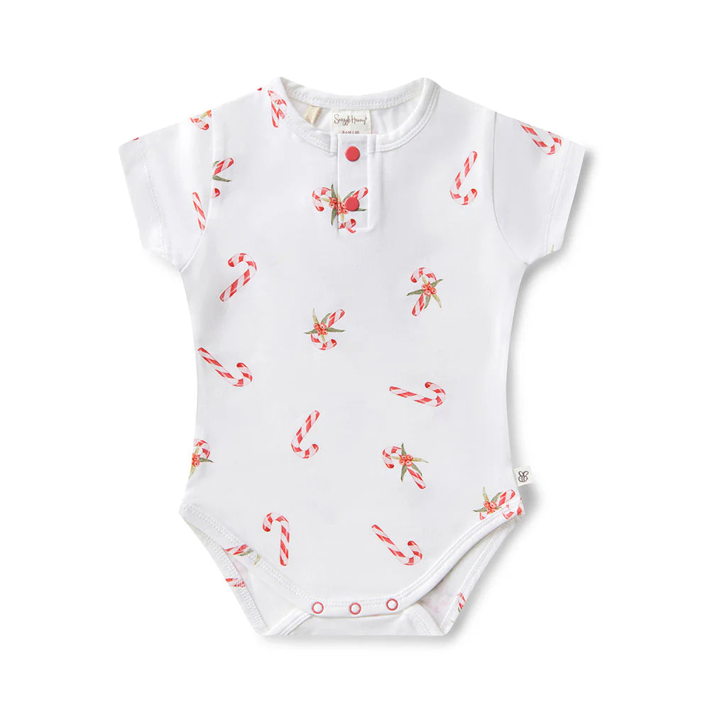 Snuggle Hunny Candy Cane Short Sleeve Organic Bodysuit
