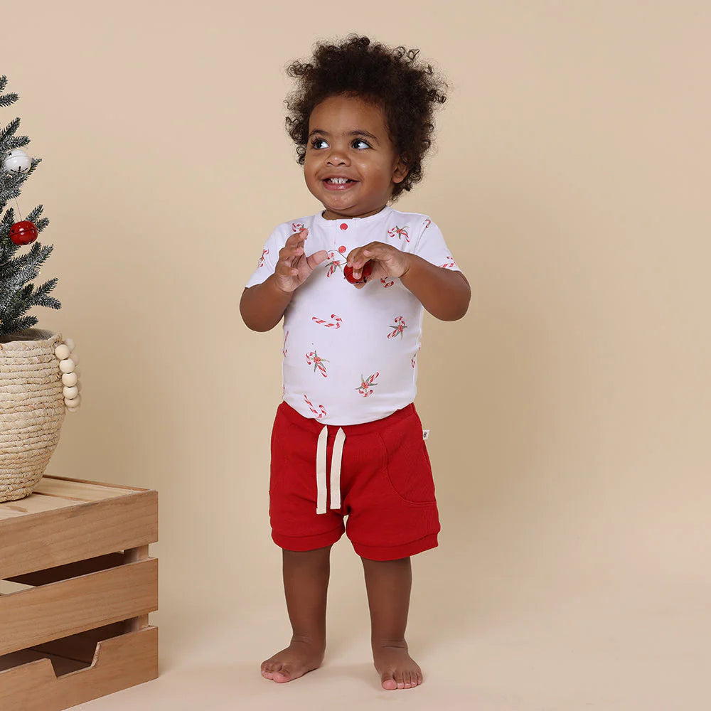 Snuggle Hunny Candy Cane Short Sleeve Organic Bodysuit
