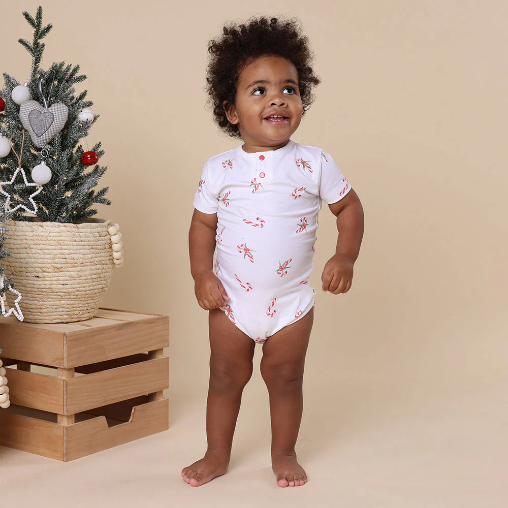 Snuggle Hunny Candy Cane Short Sleeve Organic Bodysuit