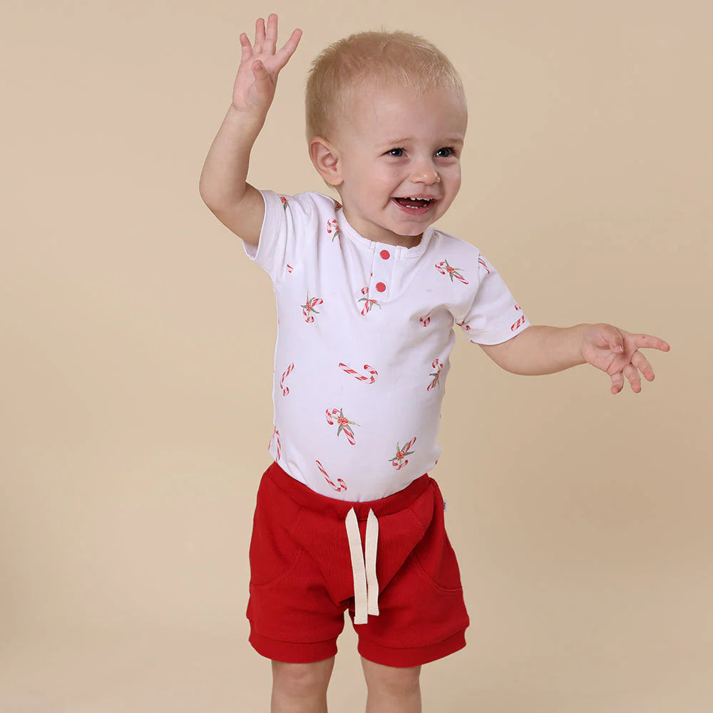 Snuggle Hunny Candy Cane Short Sleeve Organic Bodysuit