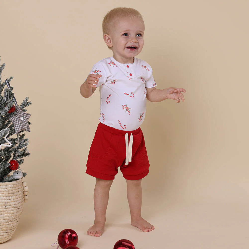 Snuggle Hunny Candy Cane Short Sleeve Organic Bodysuit