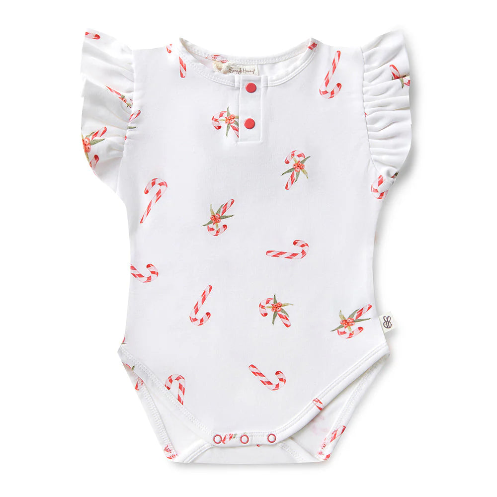 Snuggle Hunny Candy Cane Short Sleeve Bodysuit with Frill