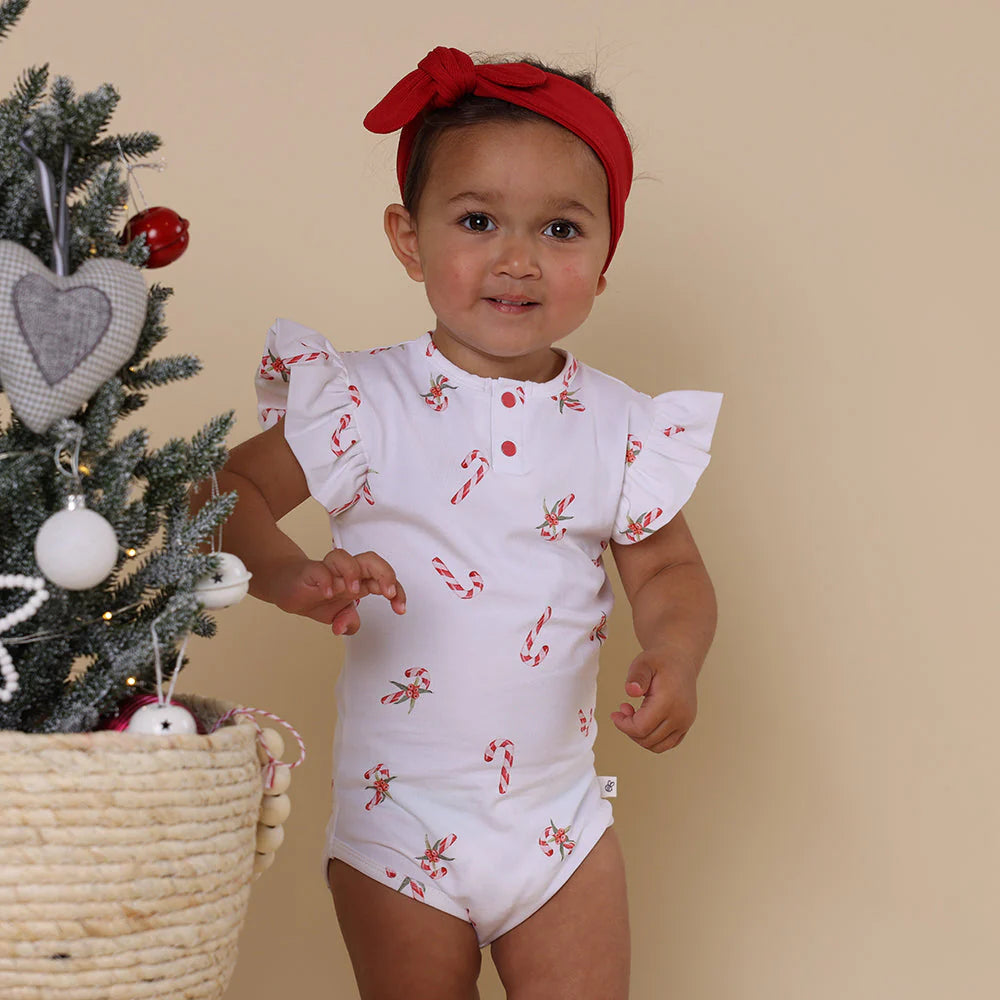 Snuggle Hunny Candy Cane Short Sleeve Bodysuit with Frill