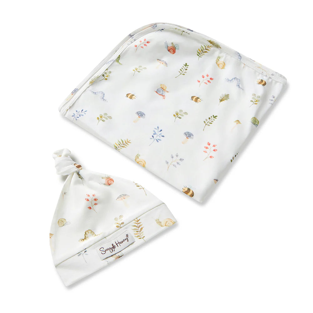 Snuggle Hunny Jersey Wrap & Beanie Set - Garden Friends