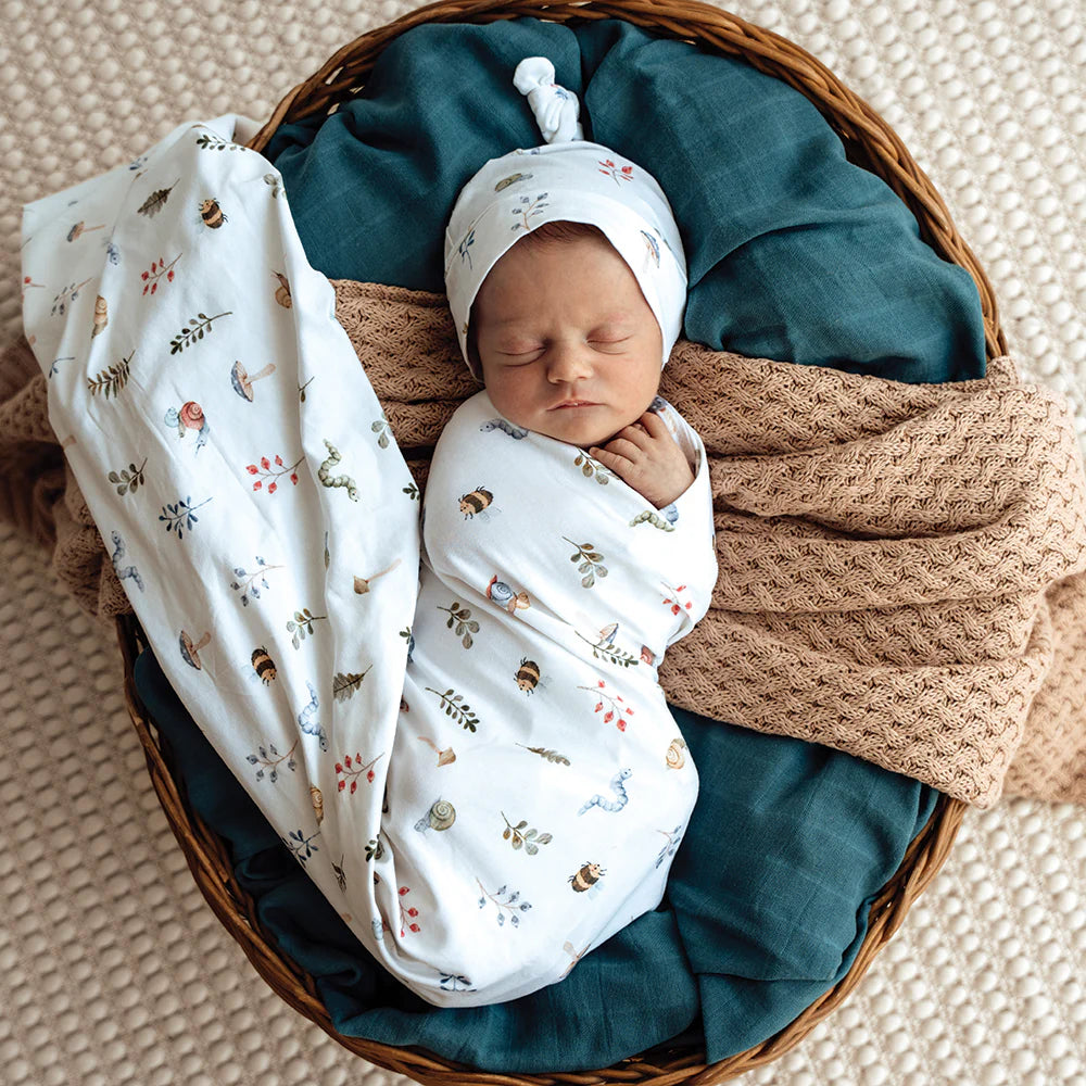 Snuggle Hunny Jersey Wrap & Beanie Set - Garden Friends