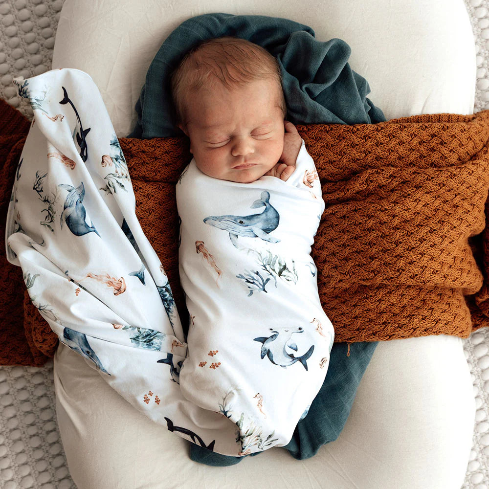 Snuggle Hunny Organic Jersey Wrap + Beanie Set - Ocean