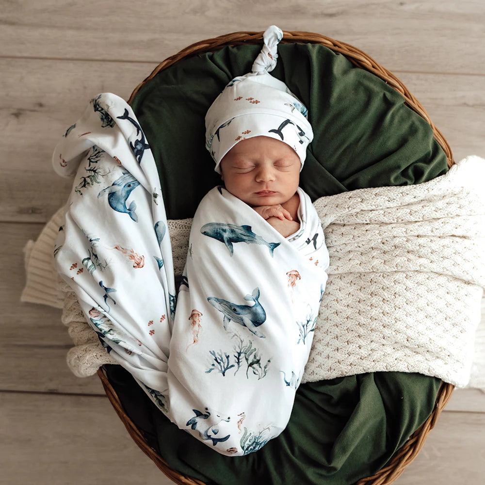 Snuggle Hunny Organic Jersey Wrap & Beanie Set - Ocean