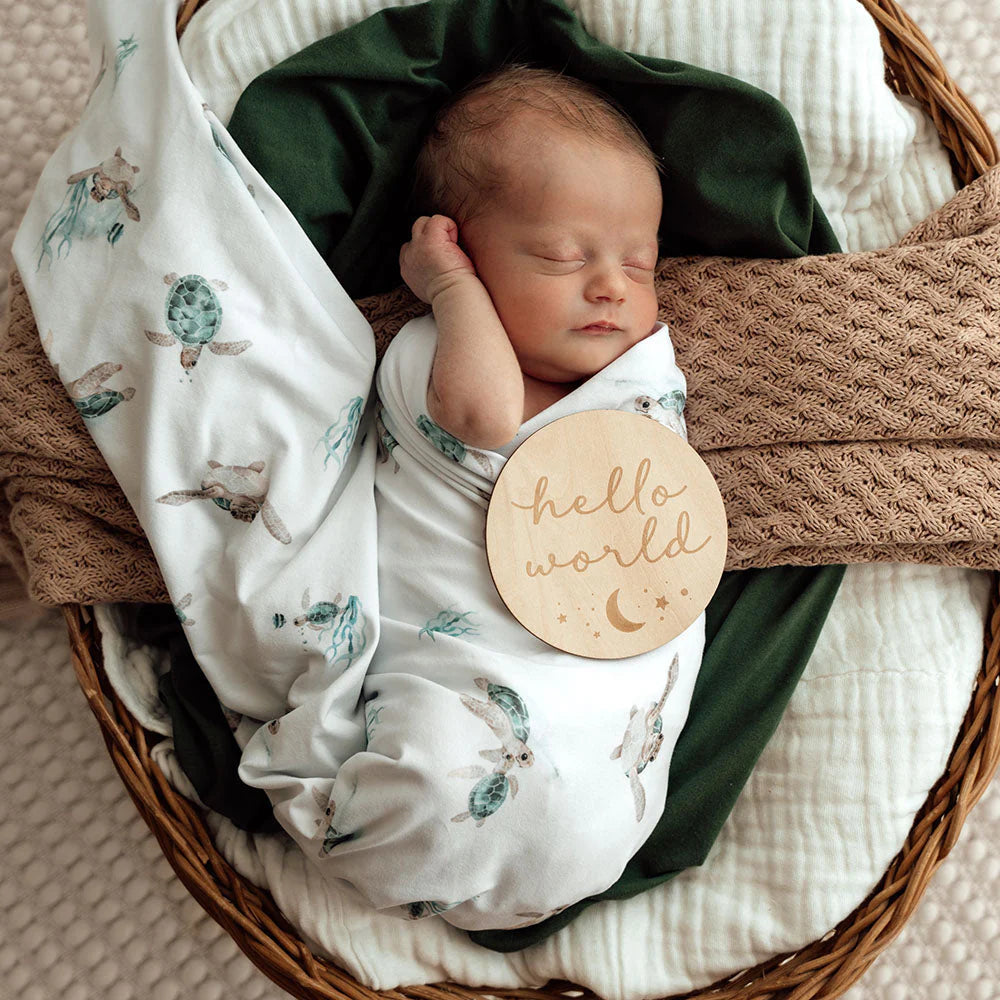 Snuggle Hunny Jersey Wrap + Beanie Set - Turtle