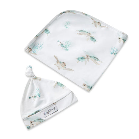 Snuggle Hunny Jersey Wrap + Beanie Set - Turtle