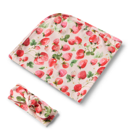 Snuggle Hunny Organic Jersey Wrap & Beanie Set - Strawberry
