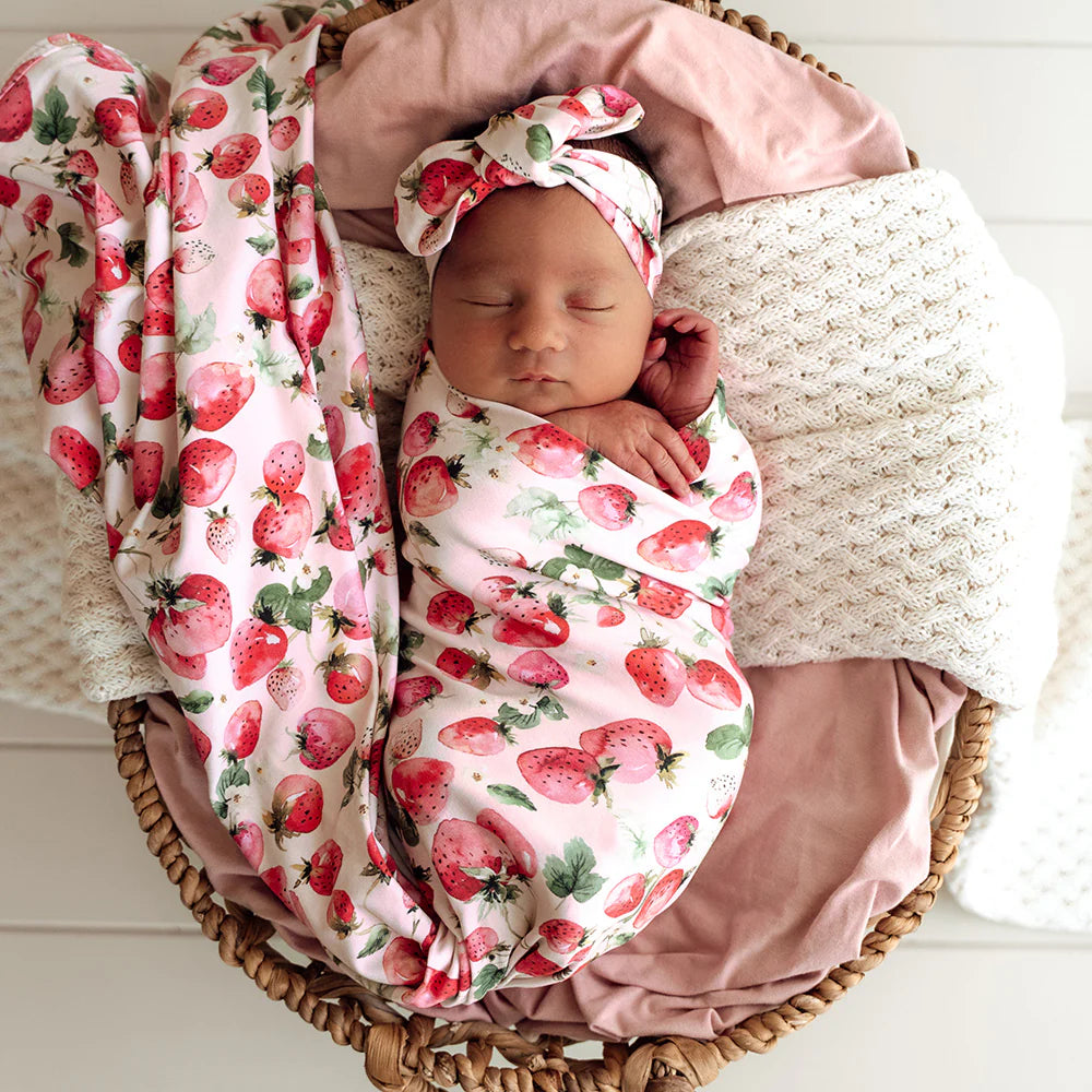 Snuggle Hunny Organic Jersey Wrap & Beanie Set - Strawberry