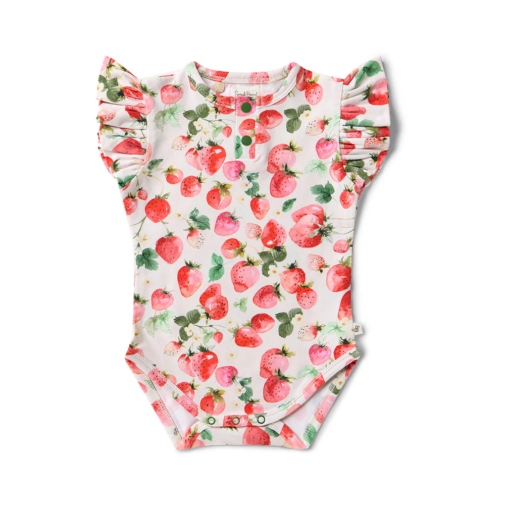 Snuggle Hunny Strawberry Short Sleeve Bodysuit With Frill