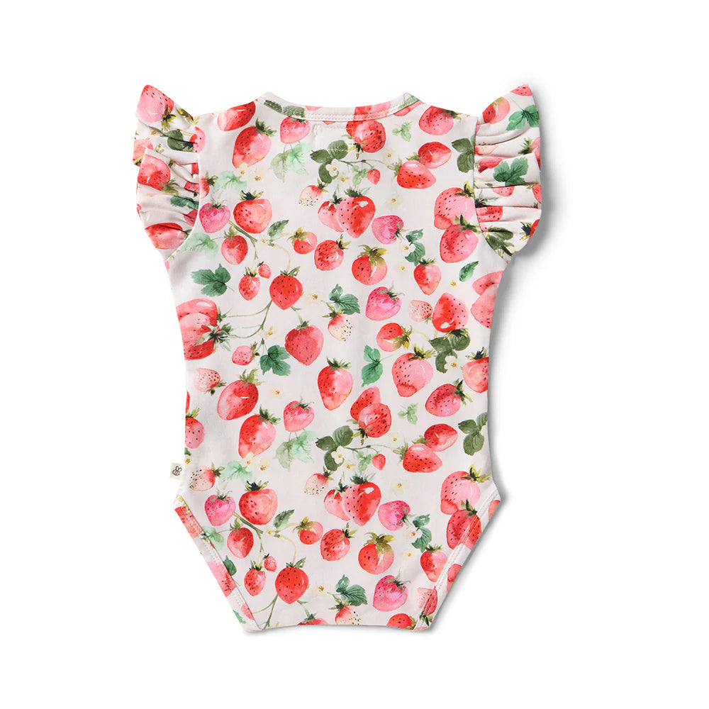 Snuggle Hunny Strawberry Short Sleeve Bodysuit With Frill