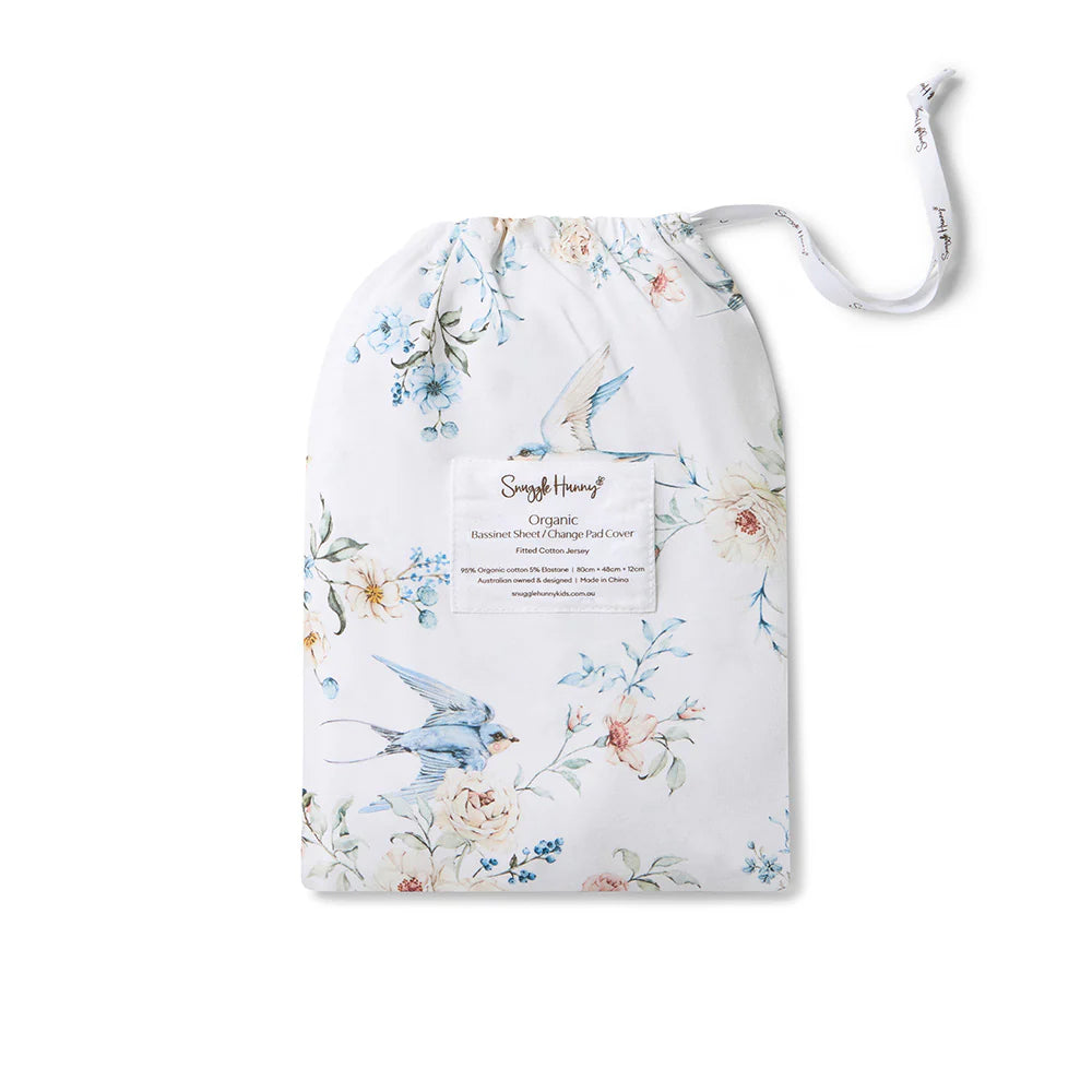 Snuggle Hunny Organic Bassinet Sheet / Change Pad Cover - Sweet Swallows