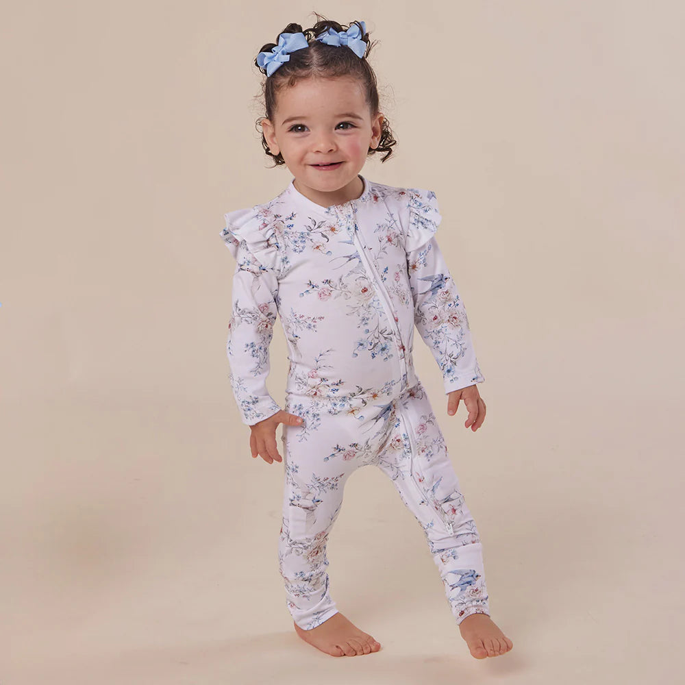 Snuggle Hunny Organic Convertible Romper with Frill - Sweet Swallows