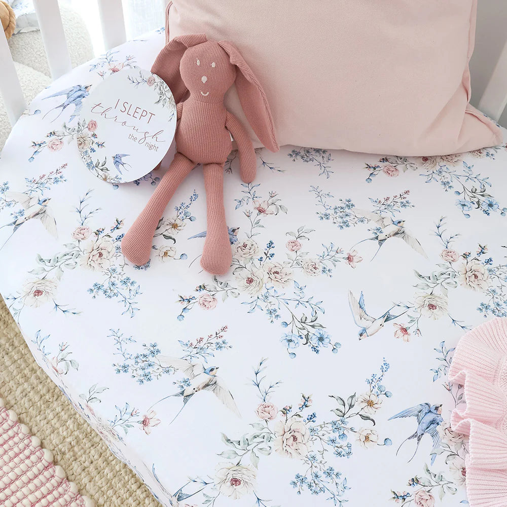 Snuggle Hunny Organic Fitted Cot Sheet - Sweet Swallows