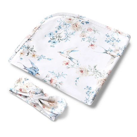 Snuggle Hunny Organic Jersey Wrap & Headband Set - Sweet Swallows
