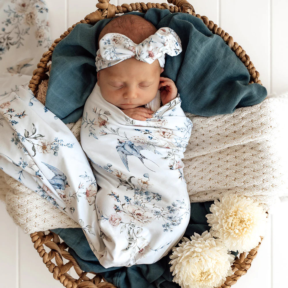 Snuggle Hunny Organic Jersey Wrap & Beanie Set - Sweet Swallows