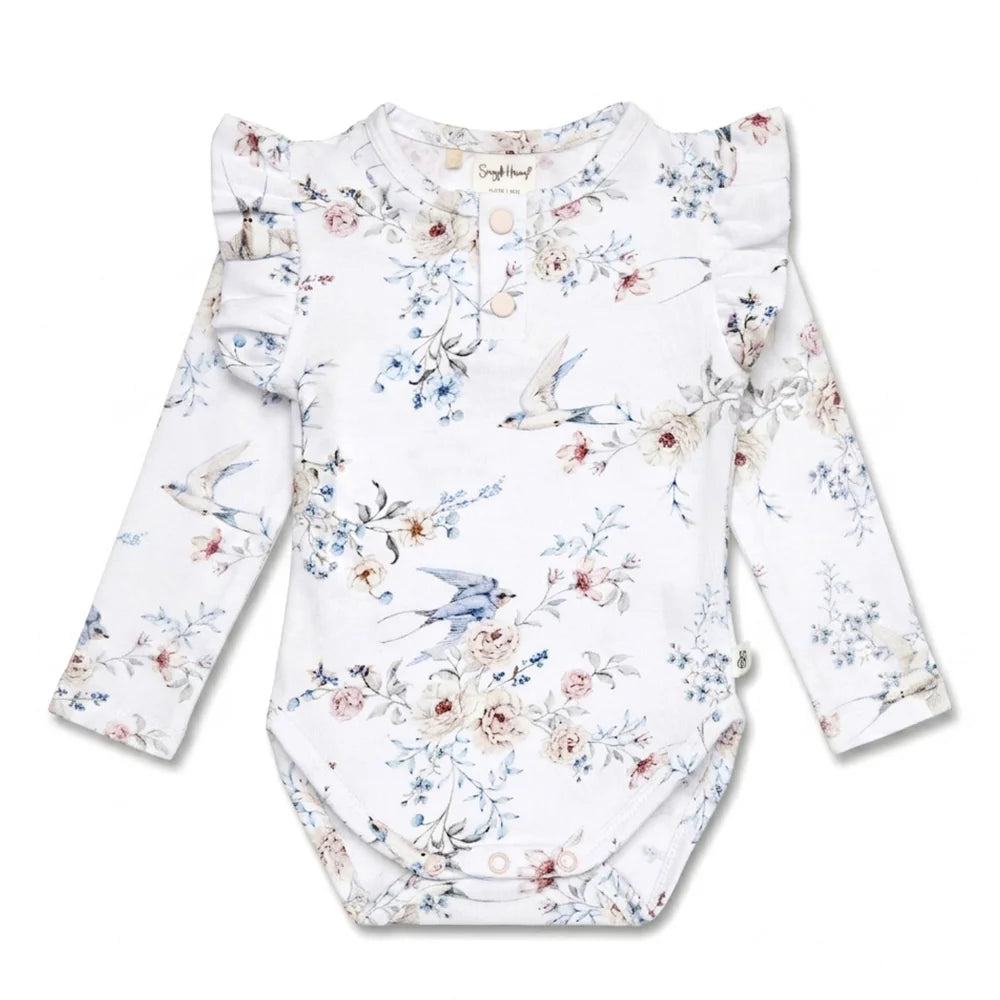 Snuggle Hunny Long Sleeve Organic Bodysuit with Frill - Sweet Swallows