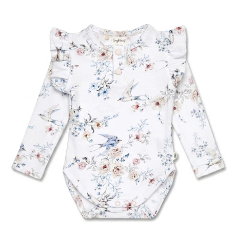 Snuggle Hunny Long Sleeve Organic Bodysuit with Frill - Sweet Swallows