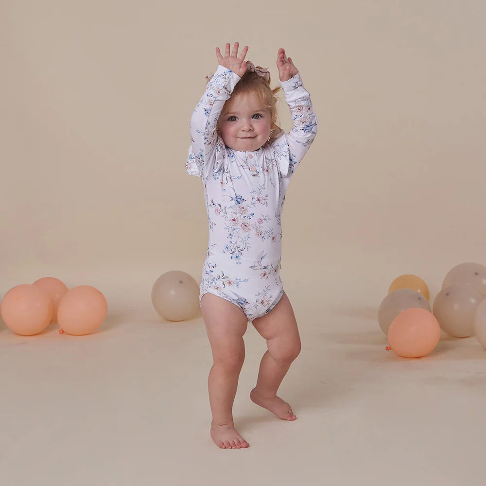 Snuggle Hunny Long Sleeve Organic Bodysuit with Frill - Sweet Swallows