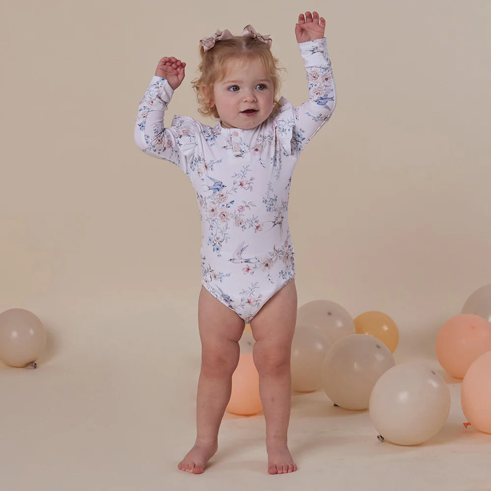 Snuggle Hunny Long Sleeve Organic Bodysuit with Frill - Sweet Swallows