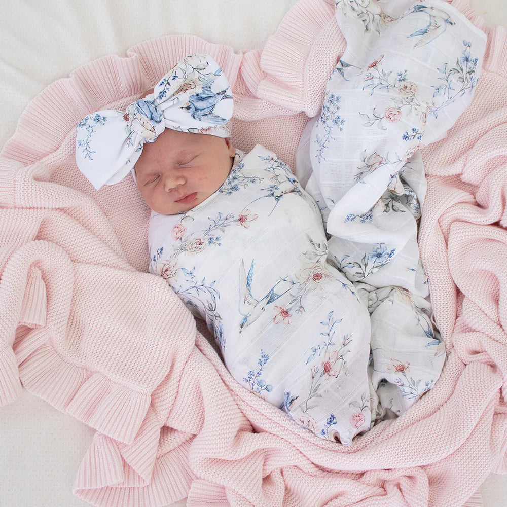 Snuggle Hunny Organic Muslin Wrap - Sweet Swallows
