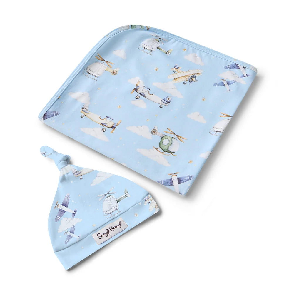 Snuggle Hunny Taking Flight Jersey Wrap + Beanie Set