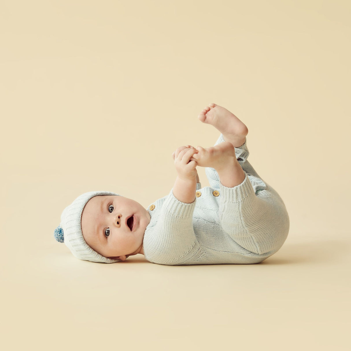 Wilson + Frenchy Knitted Cable Growsuit - Bluebell Fleck