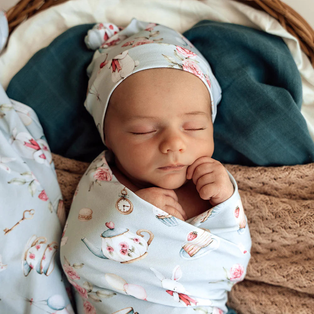 Snuggle Hunny Organic Jersey Wrap & Beanie Set - White Rabbit