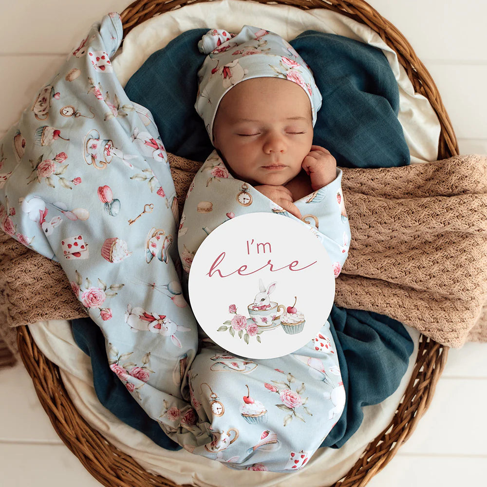 Snuggle Hunny Organic Jersey Wrap & Beanie Set - White Rabbit