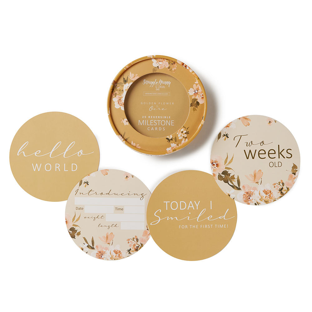 Golden Floral + Ocre Milestone Card Set