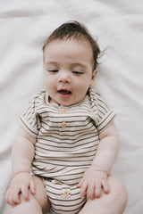 Organic Cotton Fine Rib Parker Bloomer - Oatmeal Mini Stripe
