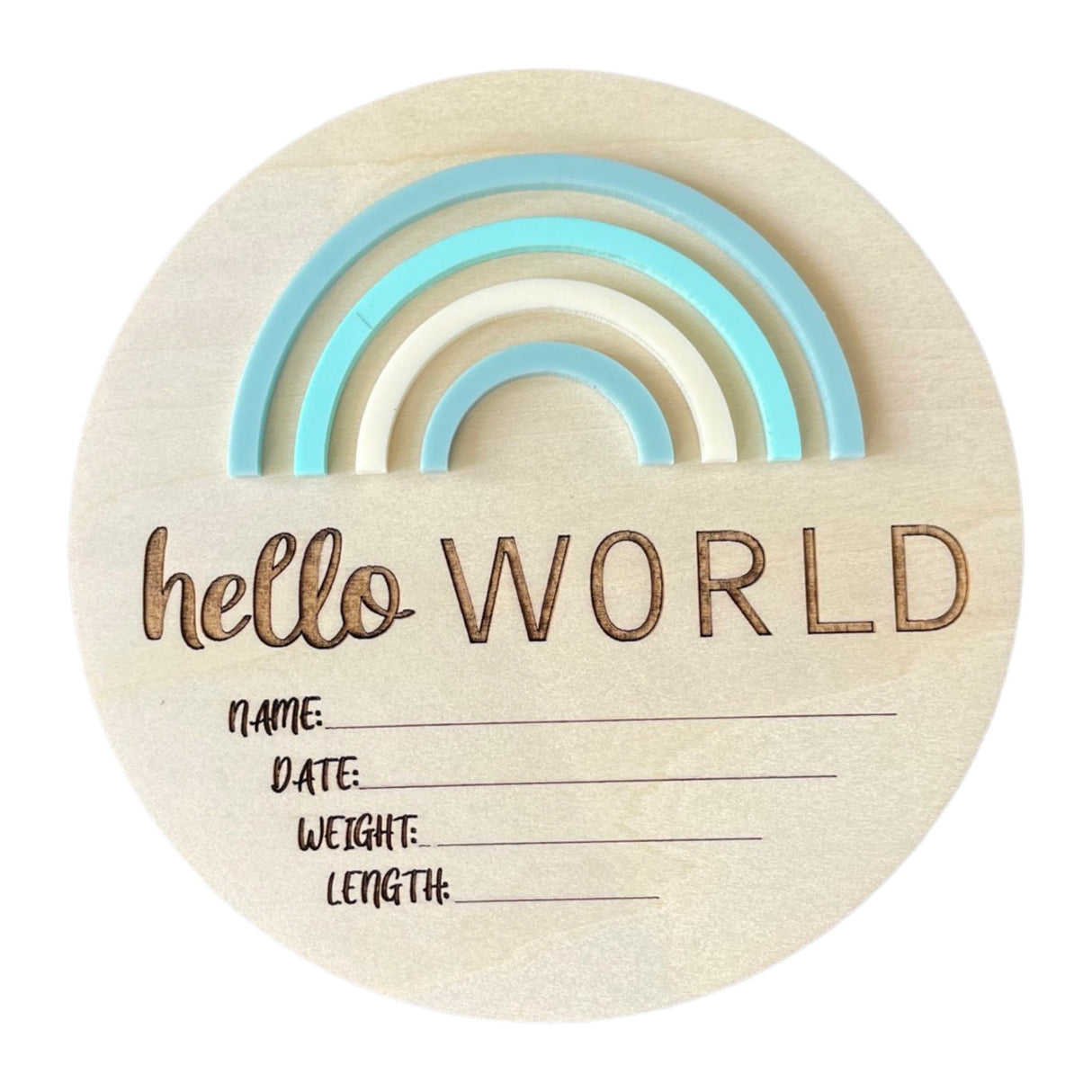 Timber Tinkers Hello World Rainbow Plaque - Blue Skies