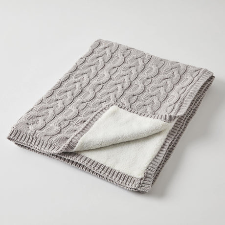 Aurora Cable Knit Blanket - Silver/Cream
