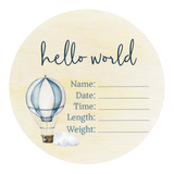 Timber Tinkers Birth Announcement Plaque - Blue Hot Air Balloon