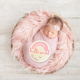 Timber Tinkers Birth Announcement Plaque - Pink Rainbow