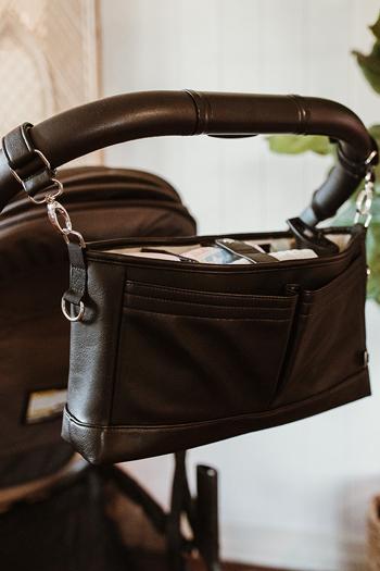 OiOi Faux Leather Stroller Organiser/Pram Caddy - Black