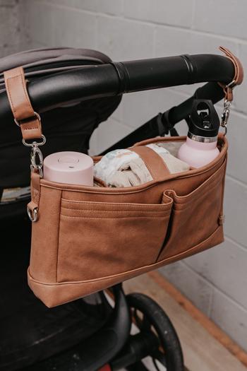 OiOi Faux Leather Stroller Organiser/Pram Caddy - Tan