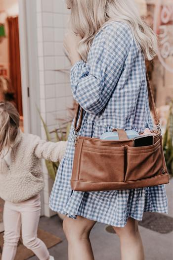 OiOi Faux Leather Stroller Organiser/Pram Caddy - Tan